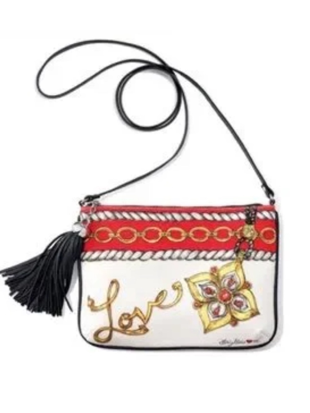 Brighton White & Red 'Love' Embellished Crossbody Bag